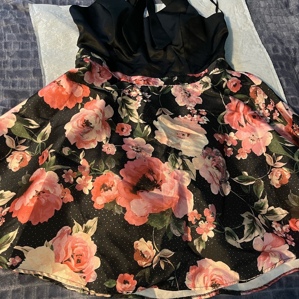 Fashion Nova Black and Pink Floral Kids Formal Dress